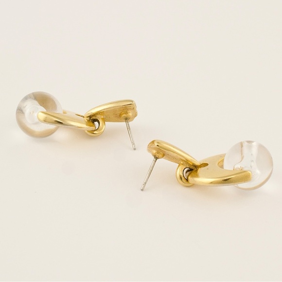 Vintage Gold Tone Clear Lucite Ball Dangle Earrings - Picture 5 of 5